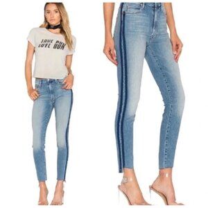 Mother Stunner Zip Ankle Step Fray Hem Light Kitty Racer High Rise Side Striping